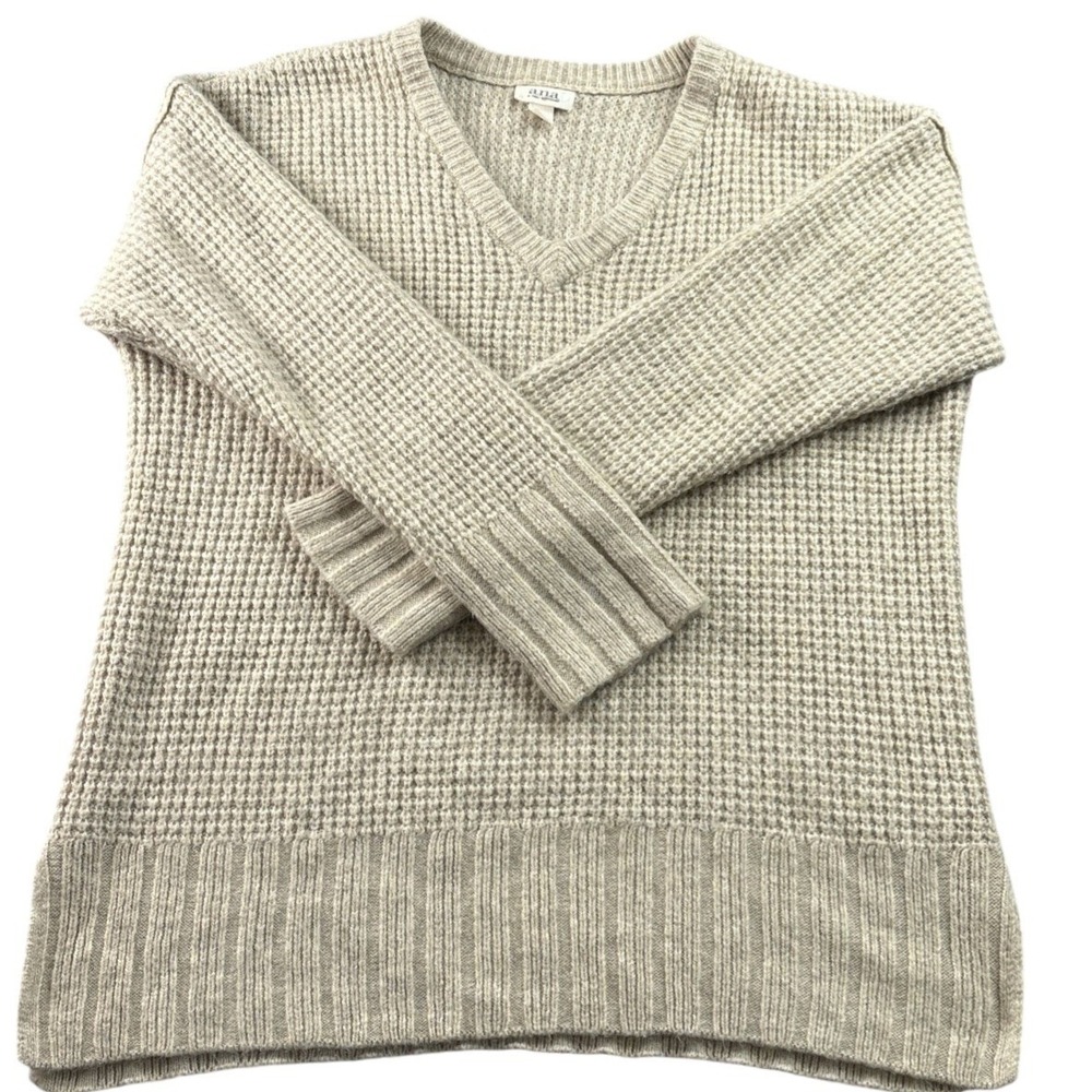Ana Pullover Sweater Womens‎ L Beige Dolman Long Sleeve V-Neck Casual Knit
